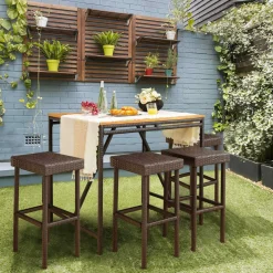 Tangkula Outdoor Bar Stool Set of 2/4, Patio Rattan Bar Chairs