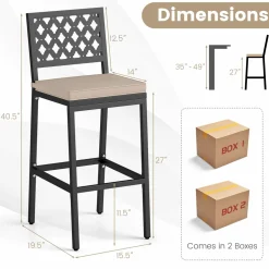 Tangkula Outdoor Bar Stools Set of 2 or 4, 27” Counter Height Barstools with Removable Cushions