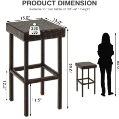 Tangkula Outdoor Bar Stool Set of 2/4, Patio Rattan Bar Chairs