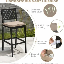 Tangkula Outdoor Bar Stools Set of 2 or 4, 27” Counter Height Barstools with Removable Cushions