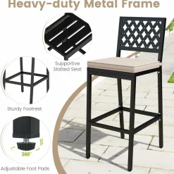 Tangkula Outdoor Bar Stools Set of 2 or 4, 27” Counter Height Barstools with Removable Cushions