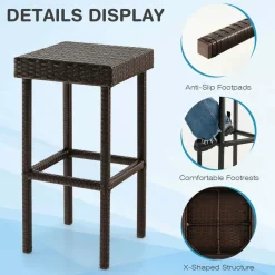Tangkula Outdoor Bar Stool Set of 2/4, Patio Rattan Bar Chairs