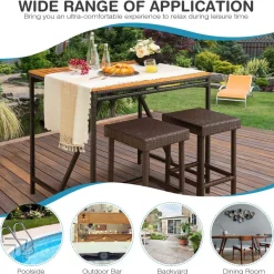 Tangkula Outdoor Bar Stool Set of 2/4, Patio Rattan Bar Chairs
