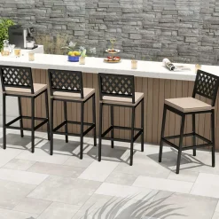 Tangkula Outdoor Bar Stools Set of 2 or 4, 27” Counter Height Barstools with Removable Cushions