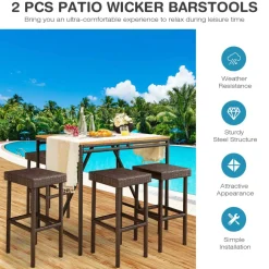 Tangkula Outdoor Bar Stool Set of 2/4, Patio Rattan Bar Chairs