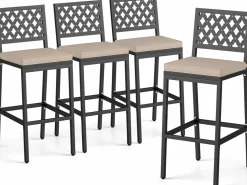 Tangkula Outdoor Bar Stools Set of 2 or 4, 27” Counter Height Barstools with Removable Cushions