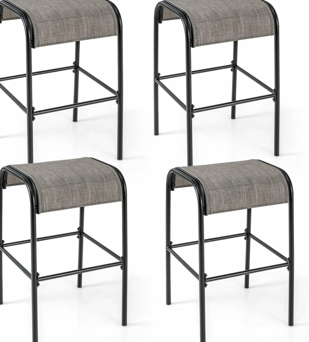 Tangkula Outdoor Bar Stools Set of 2/4, 30" Bar Height Bistro Stools with Breathable Fabric Seat & Heavy-Duty Metal Frame