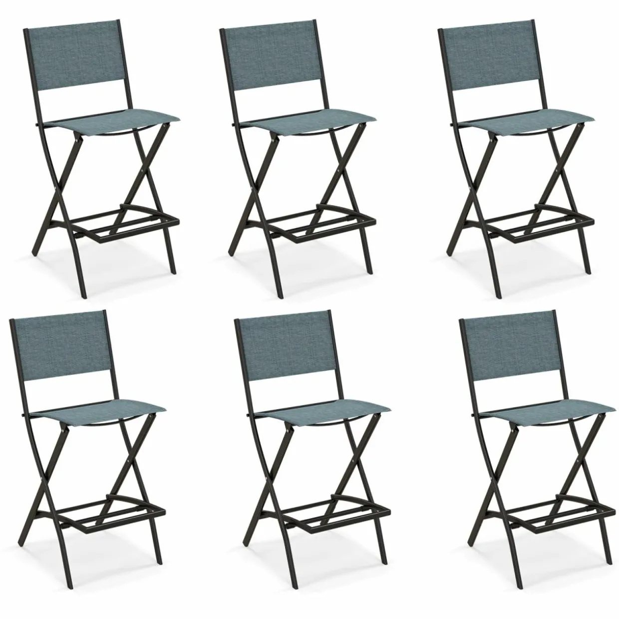 Tangkula Outdoor Barstools Set of 6, Counter Height Folding Bar Chairs with Back and Footrest