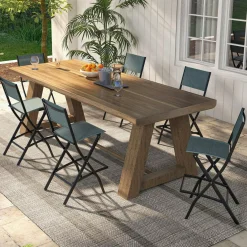 Tangkula Outdoor Barstools Set of 6, Counter Height Folding Bar Chairs with Back and Footrest
