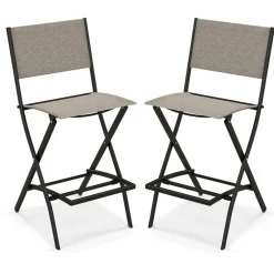 Tangkula Outdoor Barstools Set of 6, Counter Height Folding Bar Chairs with Back and Footrest
