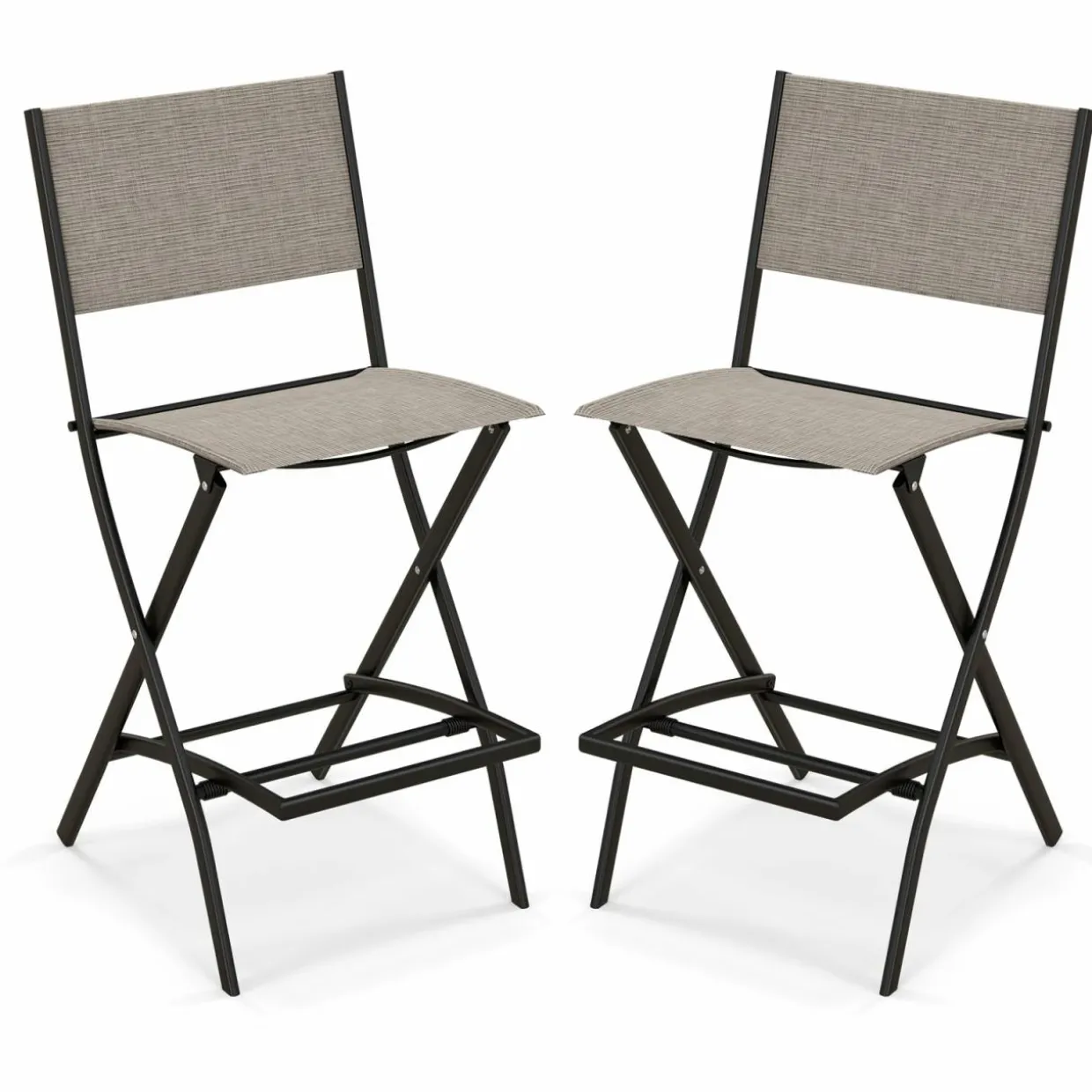 Tangkula Outdoor Barstools Set of 6, Counter Height Folding Bar Chairs with Back and Footrest
