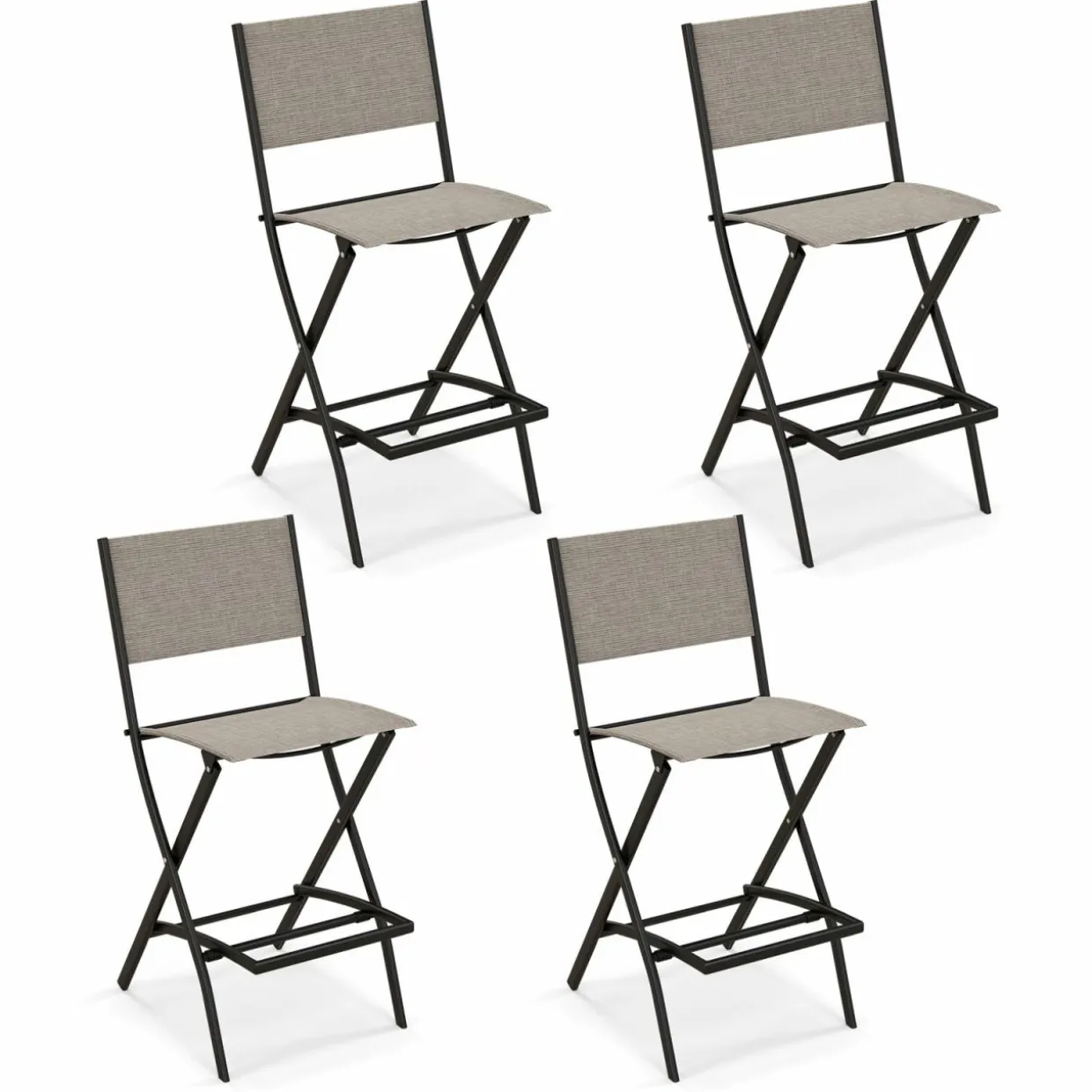 Tangkula Outdoor Barstools Set of 6, Counter Height Folding Bar Chairs with Back and Footrest