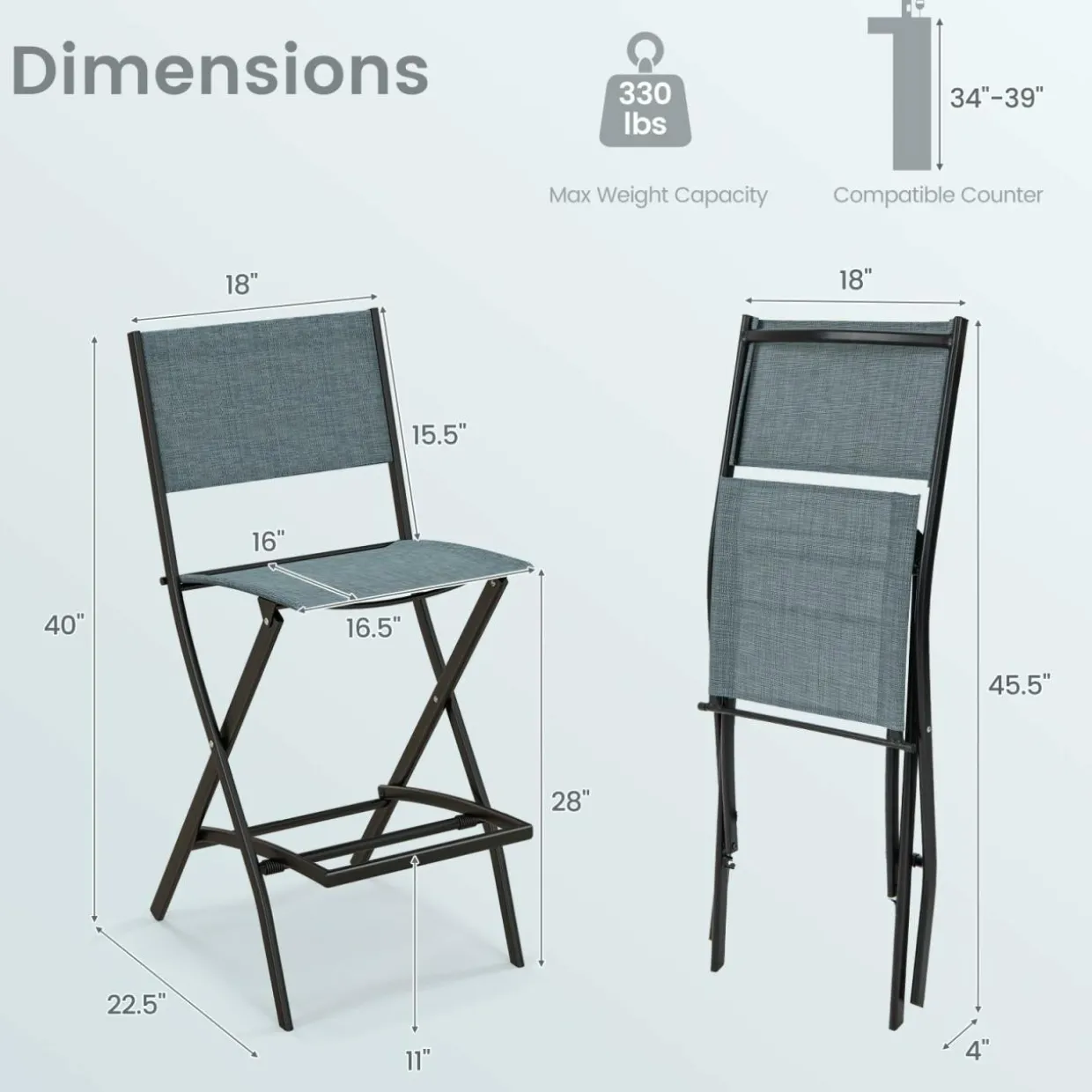 Tangkula Outdoor Barstools Set of 6, Counter Height Folding Bar Chairs with Back and Footrest