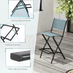 Tangkula Outdoor Barstools Set of 6, Counter Height Folding Bar Chairs with Back and Footrest