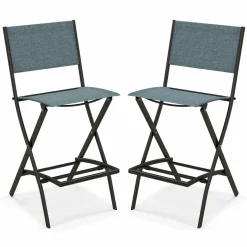 Tangkula Outdoor Barstools Set of 6, Counter Height Folding Bar Chairs with Back and Footrest