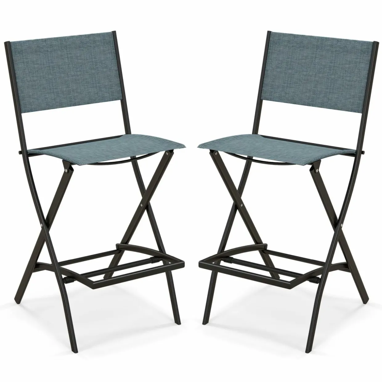 Tangkula Outdoor Barstools Set of 6, Counter Height Folding Bar Chairs with Back and Footrest