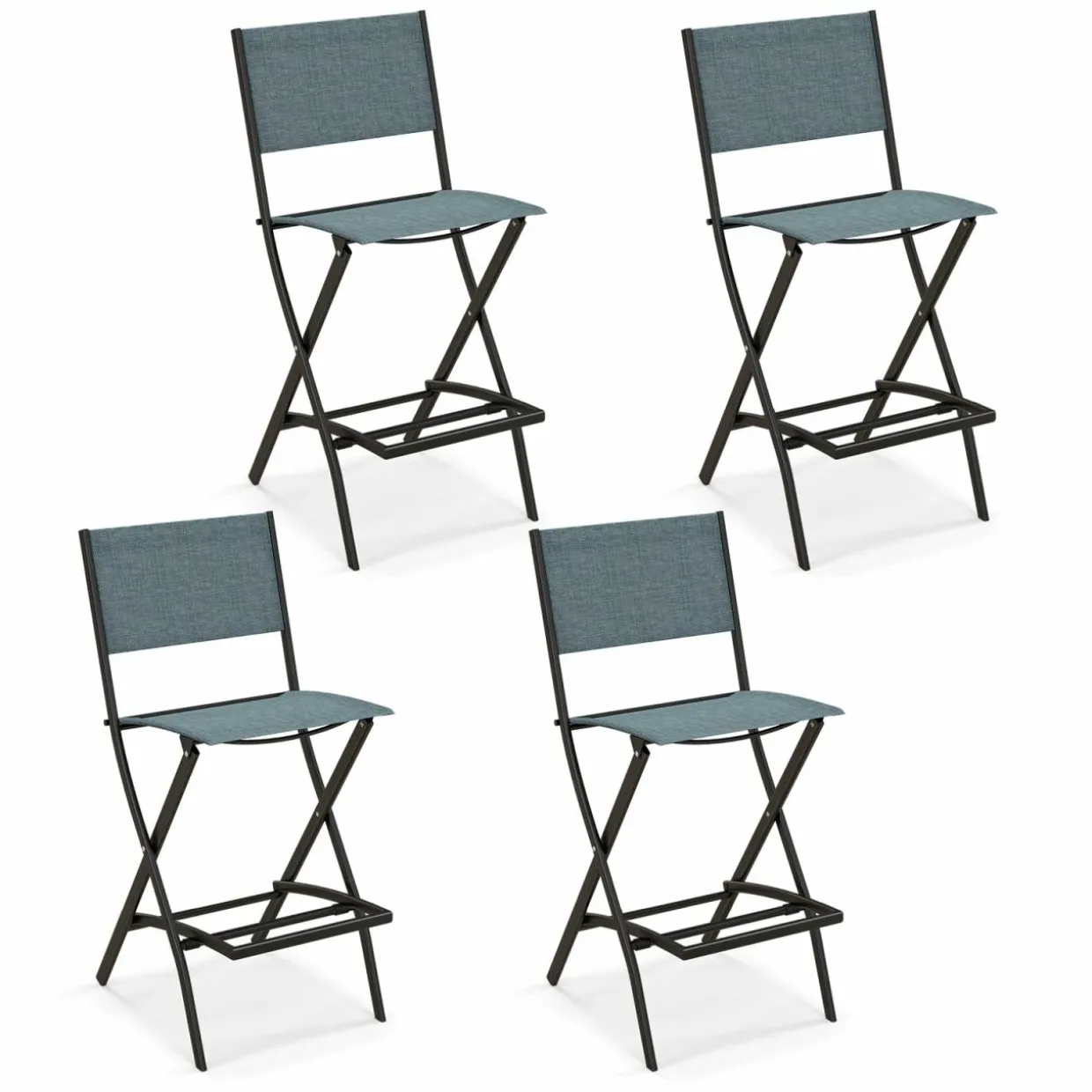 Tangkula Outdoor Barstools Set of 6, Counter Height Folding Bar Chairs with Back and Footrest