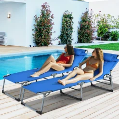 Tangkula Outdoor Beach Chaise Lounge, Folding Lounge Chair with 5-Position Backrest
