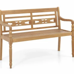 Tangkula Outdoor Bench, 2-Person Garden Bench with Wide Backrest and Curved Armrests