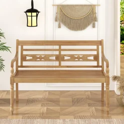 Tangkula Outdoor Bench, 2-Person Garden Bench with Wide Backrest and Curved Armrests