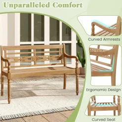Tangkula Outdoor Bench, 2-Person Garden Bench with Wide Backrest and Curved Armrests