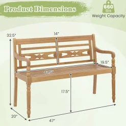 Tangkula Outdoor Bench, 2-Person Garden Bench with Wide Backrest and Curved Armrests