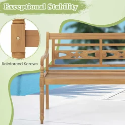 Tangkula Outdoor Bench, 2-Person Garden Bench with Wide Backrest and Curved Armrests
