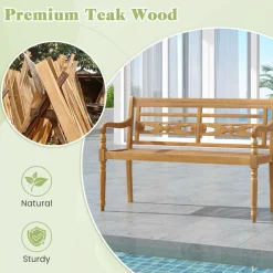 Tangkula Outdoor Bench, 2-Person Garden Bench with Wide Backrest and Curved Armrests