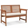 Tangkula Outdoor Bench with Cushion, 2-Person Patio Bench with Slatted Back & Seat