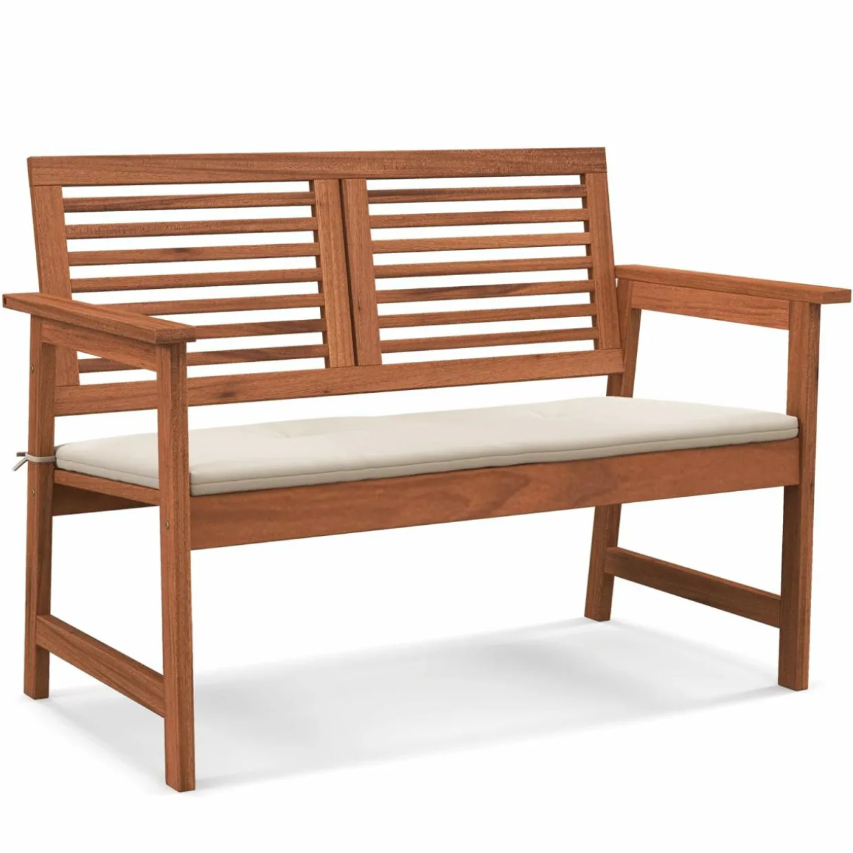 Tangkula Outdoor Bench with Cushion, 2-Person Patio Bench with Slatted Back & Seat