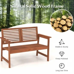 Tangkula Outdoor Bench with Cushion, 2-Person Patio Bench with Slatted Back & Seat