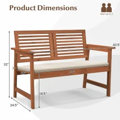 Tangkula Outdoor Bench with Cushion, 2-Person Patio Bench with Slatted Back & Seat