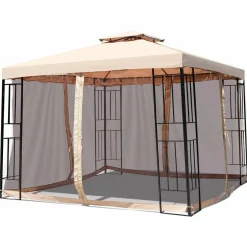 Tangkula Outdoor Canopy Gazebo Steel Frame Heavy Duty Garden Lawn Patio House Party Canopy Home Patio Garden Structures Gazebos W/Netting