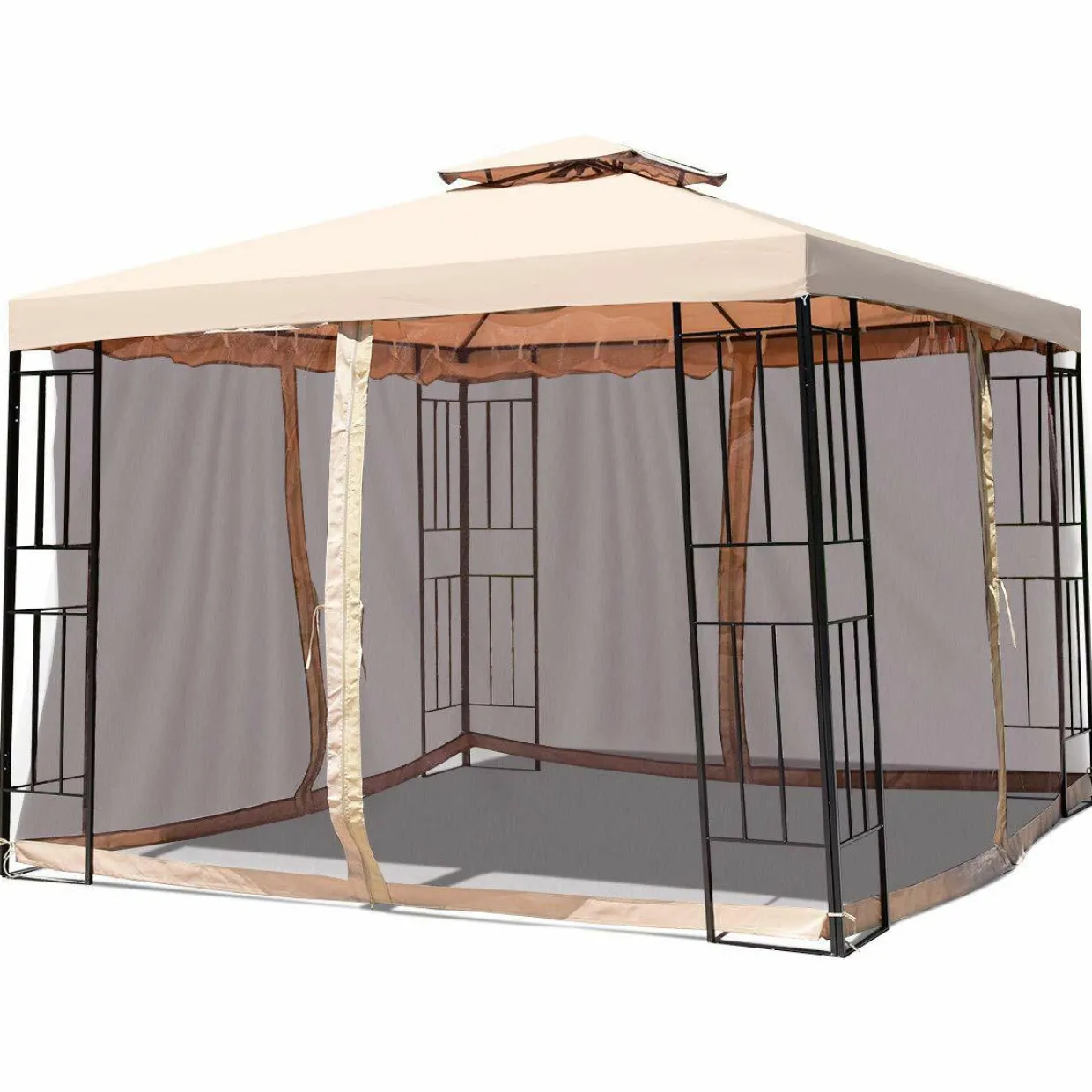 Tangkula Outdoor Canopy Gazebo Steel Frame Heavy Duty Garden Lawn Patio House Party Canopy Home Patio Garden Structures Gazebos W/Netting