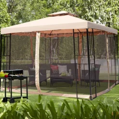 Tangkula Outdoor Canopy Gazebo Steel Frame Heavy Duty Garden Lawn Patio House Party Canopy Home Patio Garden Structures Gazebos W/Netting