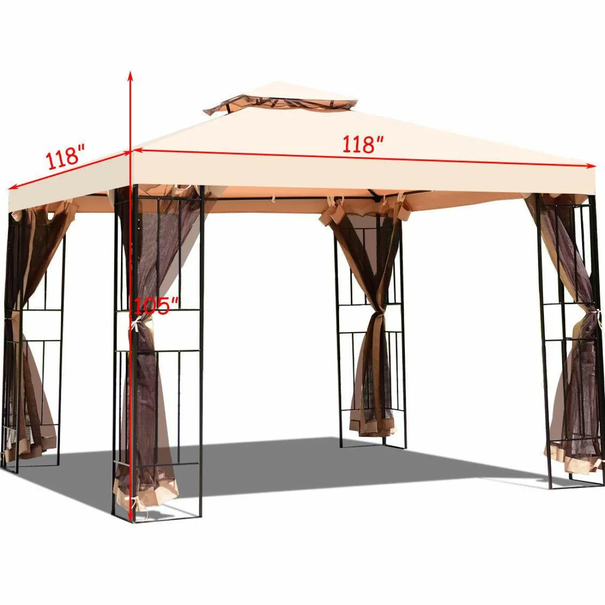 Tangkula Outdoor Canopy Gazebo Steel Frame Heavy Duty Garden Lawn Patio House Party Canopy Home Patio Garden Structures Gazebos W/Netting