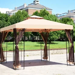 Tangkula Outdoor Canopy Gazebo Steel Frame Heavy Duty Garden Lawn Patio House Party Canopy Home Patio Garden Structures Gazebos W/Netting