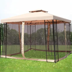 Tangkula Outdoor Canopy Gazebo Steel Frame Heavy Duty Garden Lawn Patio House Party Canopy Home Patio Garden Structures Gazebos W/Netting