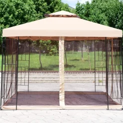 Tangkula Outdoor Canopy Gazebo Steel Frame Heavy Duty Garden Lawn Patio House Party Canopy Home Patio Garden Structures Gazebos W/Netting