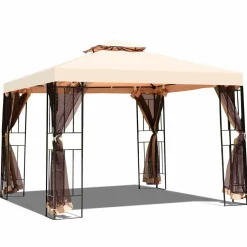 Tangkula Outdoor Canopy Gazebo Steel Frame Heavy Duty Garden Lawn Patio House Party Canopy Home Patio Garden Structures Gazebos W/Netting