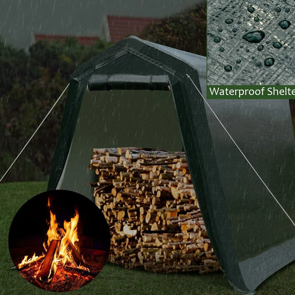 Tangkula Outdoor Carport Patio Storage Shelter, Enclosed Carport Shed w/All-Steel Metal Frame and Waterproof Ripstop Cover