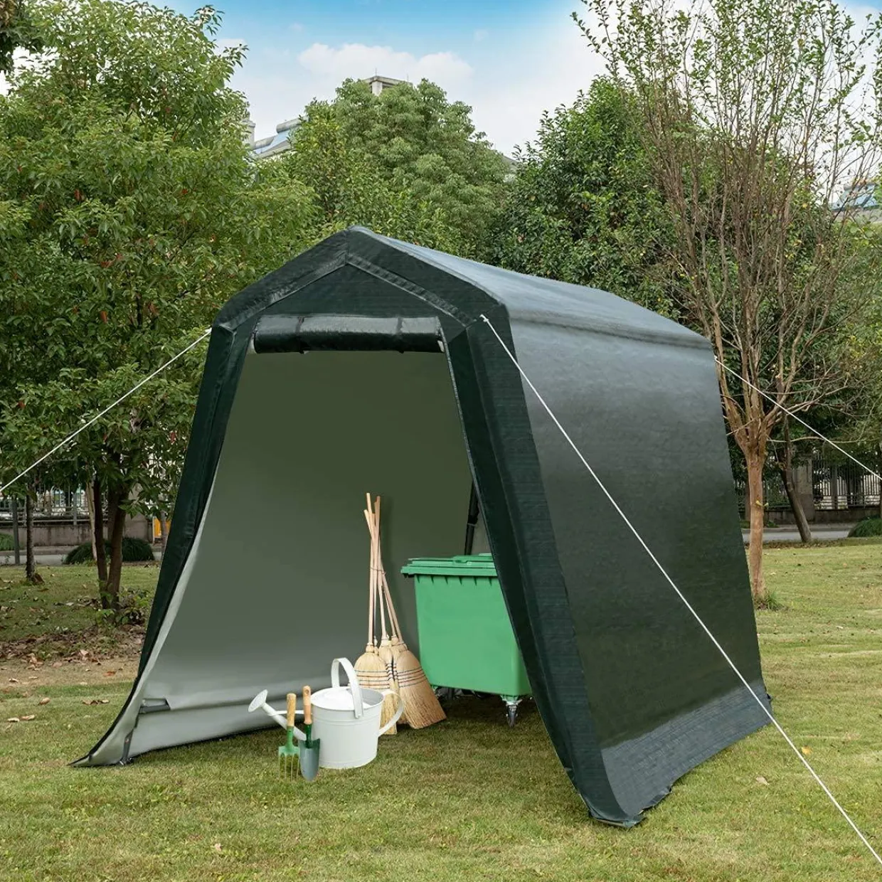 Tangkula Outdoor Carport Patio Storage Shelter, Enclosed Carport Shed w/All-Steel Metal Frame and Waterproof Ripstop Cover