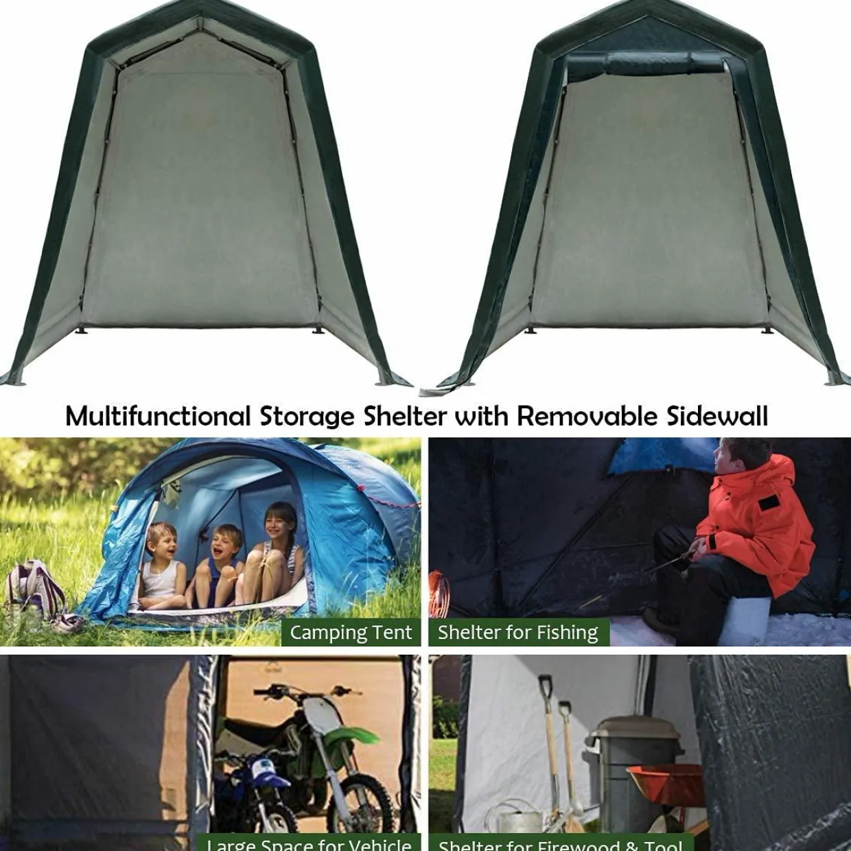 Tangkula Outdoor Carport Patio Storage Shelter, Enclosed Carport Shed w/All-Steel Metal Frame and Waterproof Ripstop Cover