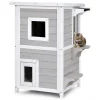 Tangkula Outdoor Cat House Wooden, 2-Story Outside Cat Shelter Condo Enclosure with Escape Door