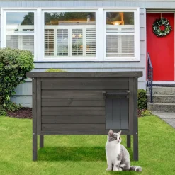 Tangkula Outdoor Cat House Insulated, Weatherproof Cat Enclosure with All-Round Foam Insulated