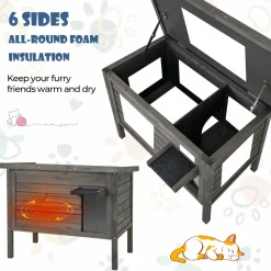 Tangkula Outdoor Cat House Insulated, Weatherproof Cat Enclosure with All-Round Foam Insulated