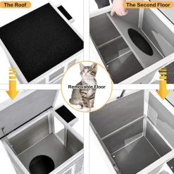 Tangkula Outdoor Cat House Wooden, 2-Story Outside Cat Shelter Condo Enclosure with Escape Door