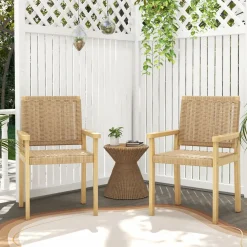 Tangkula Outdoor Chairs Set of 2/4, Patio Dining Chairs w/Paper Rope Woven Seat