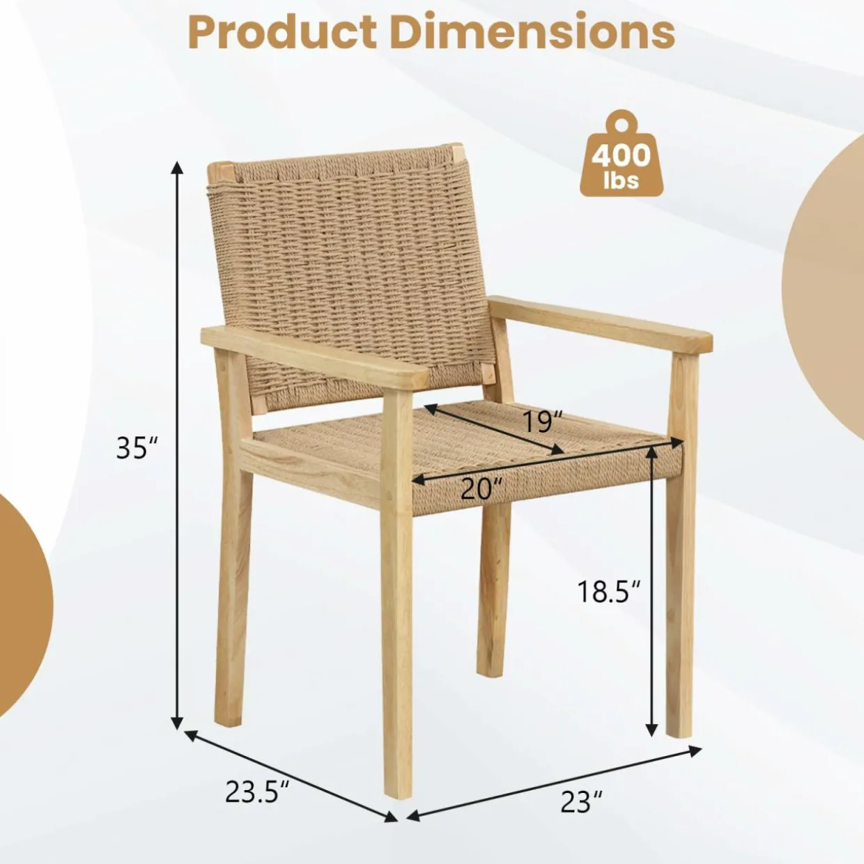 Tangkula Outdoor Chairs Set of 2/4, Patio Dining Chairs w/Paper Rope Woven Seat