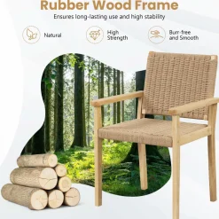 Tangkula Outdoor Chairs Set of 2/4, Patio Dining Chairs w/Paper Rope Woven Seat